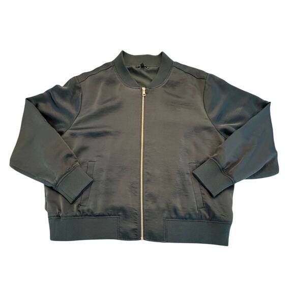 Universal Standard Carmen Satin Bomber Jacket Deep Sea Size Large - Picture 10 of 10